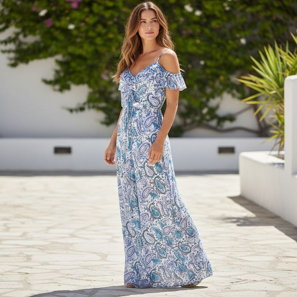 Carolina Herrera Silk Paisley Maxi Dress Gown Size 6
